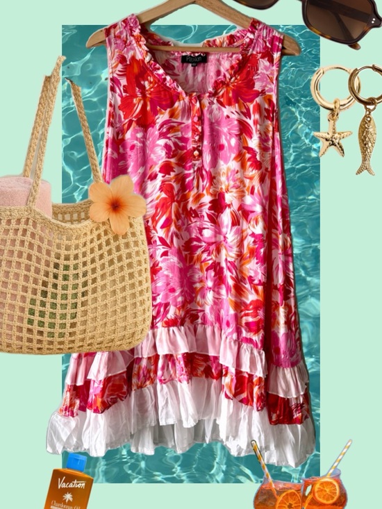 Papillion Dresses & Skirts - Sleeveless Bright Floral Ruffle-Hem Dress 🌺